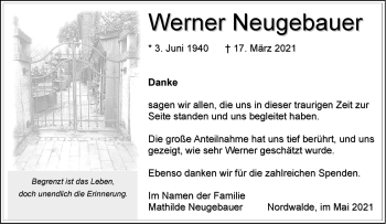 Anzeige von Werner Neugebauer 
