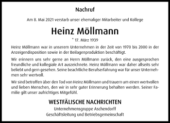 Anzeige von Heinz Möllmann 