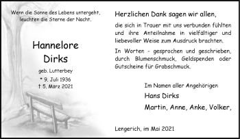 Anzeige von Hannelore Dirks 
