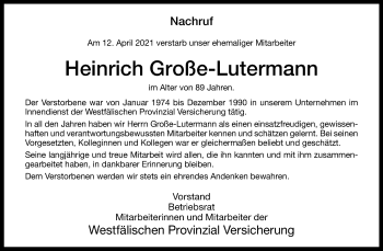 Anzeige von Heinrich Große Lutermann 