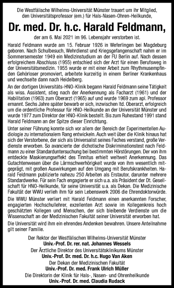 Anzeige von Harald Feldmann 