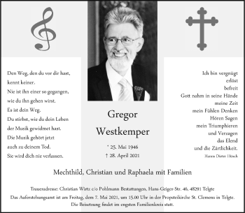 Anzeige von Gregor Westkemper 