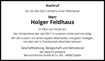 Anzeige von Holger Feldhaus 