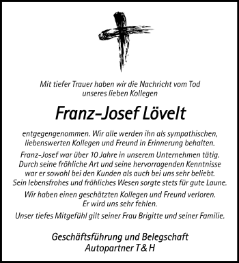Anzeige von Franz-Josef Lövelt 