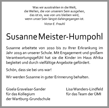 Anzeige von Susanne Meister-Humpohl 