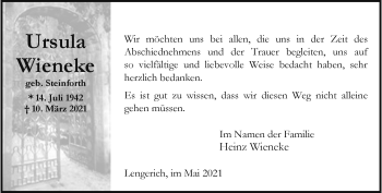 Anzeige von Ursula Wieneke 