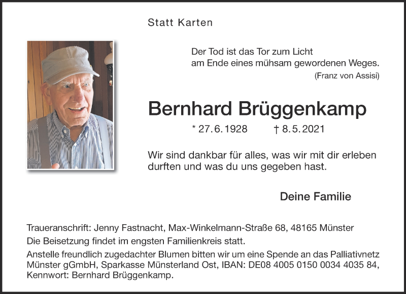  Traueranzeige für Bernhard Brüggenkamp vom 15.05.2021 aus 