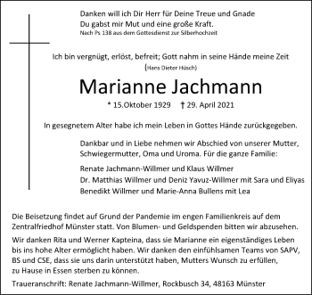 Anzeige von Marianne Jachmann 