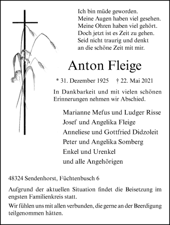 Anzeige von Anton Fleige 