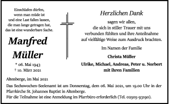 Anzeige von Manfred Müller 