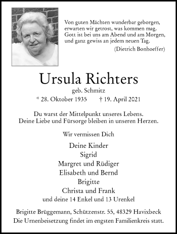 Anzeige von Ursula Richters 