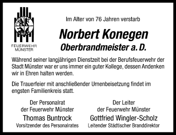 Anzeige von Norbert Konegen 