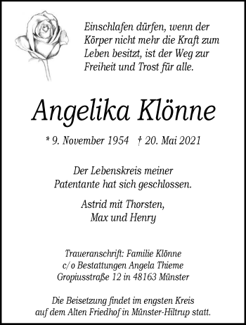 Anzeige von Angelika Klönne 