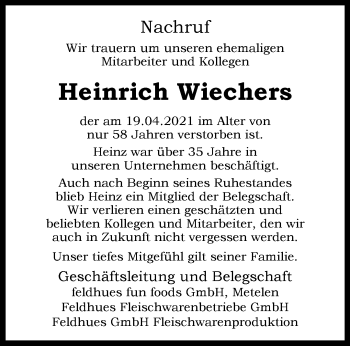 Anzeige von Heinrich Wiechers 