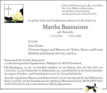 Anzeige von Martha Baumeister 