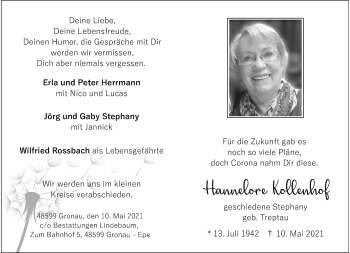 Anzeige von Hannelore Kollenhof Stephany 