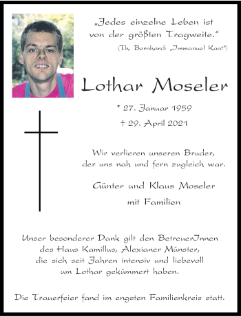 Anzeige von Lothar Moseler 