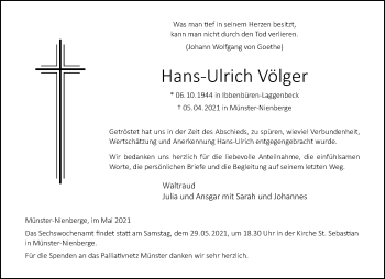 Anzeige von Hans-Ulrich Völger 