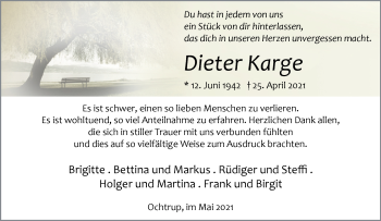 Anzeige von Dieter Karge 