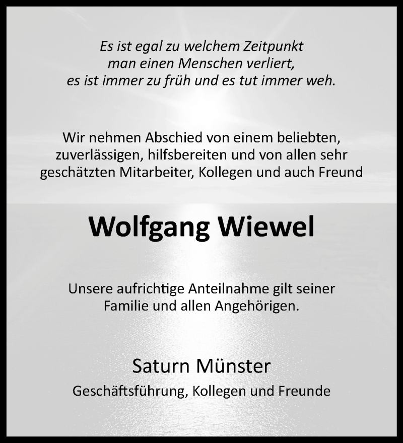  Traueranzeige für Wolfgang Wiewel vom 19.05.2021 aus 