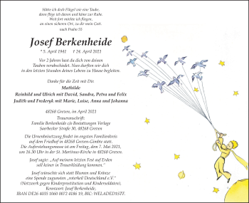 Anzeige von Josef Berkenheide 