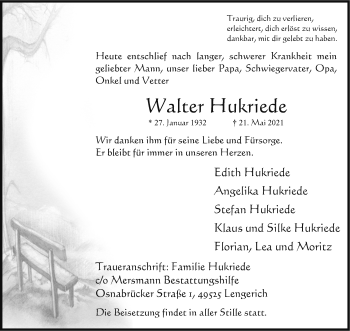 Anzeige von Walter Hukriede 