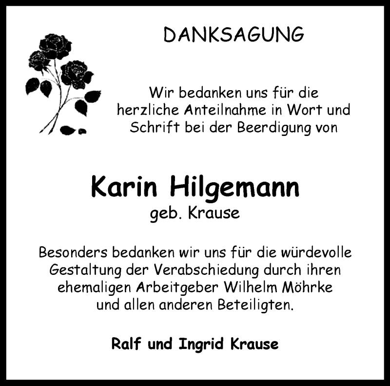  Traueranzeige für Karin Hilgemann vom 08.05.2021 aus 