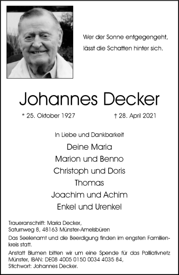 Anzeige von Johannes Decker 