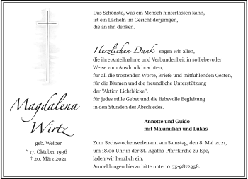 Anzeige von Magdalena Wirtz 
