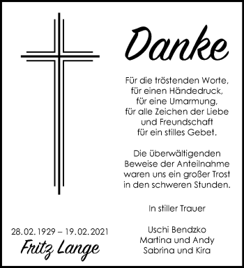 Anzeige von Fritz Lange 