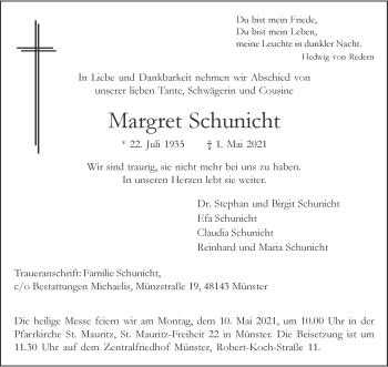 Anzeige von Margret Schunicht 