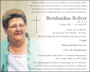 Anzeige von Bernhardine Rölver 