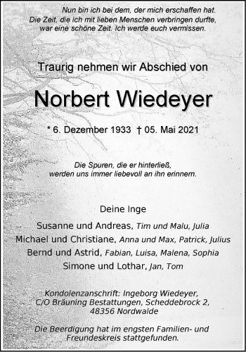 Anzeige von Norbert Wiedeyer 