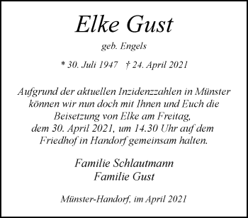 Anzeige von Elke Gust 