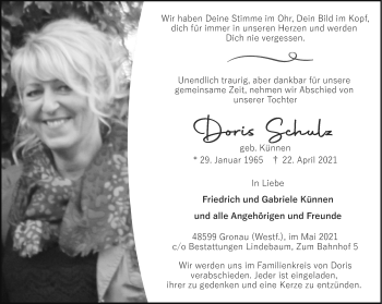 Anzeige von Doris Schulz 