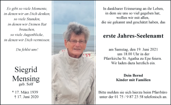 Anzeige von Siegrid Mensing 