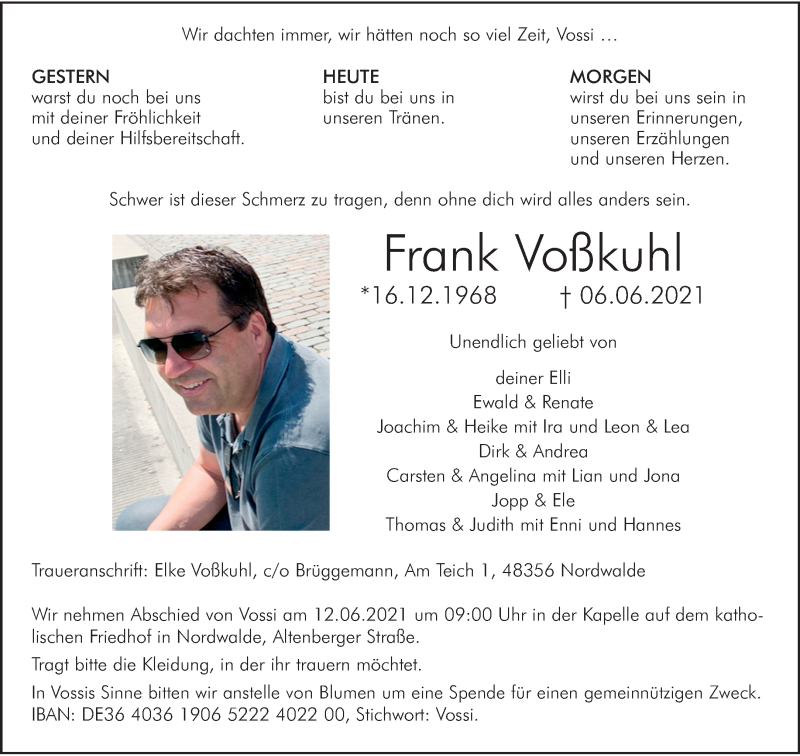  Traueranzeige für Frank Voßkuhl vom 10.06.2021 aus 