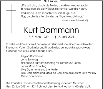 Anzeige von Kurt Dammann 