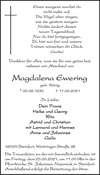 Anzeige von Magdalena Ewering 