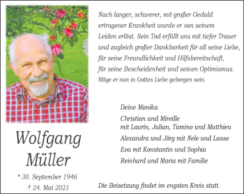 Anzeige von Wolfgang Müller 