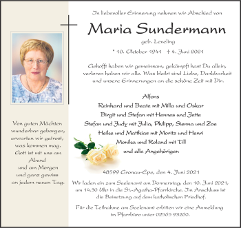 Anzeige von Maria Sundermann 