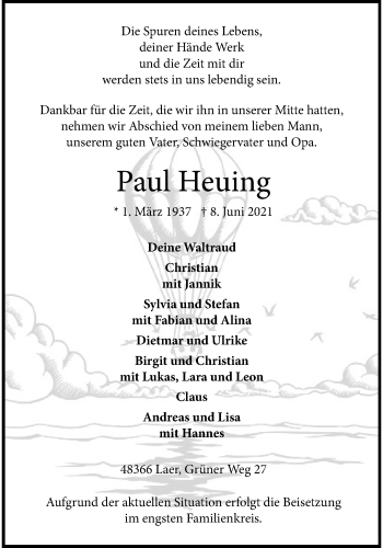 Anzeige von Paul Heuing 