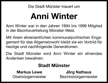 Anzeige von Anni Winter 
