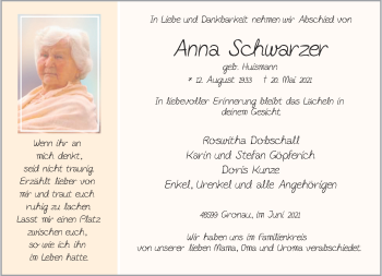 Anzeige von Anna Schwarzer 