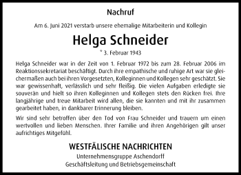 Anzeige von Helga Schneider 