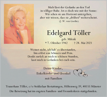 Anzeige von Edelgard Töller 