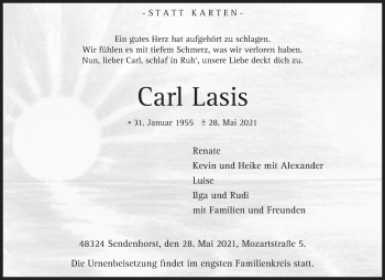Anzeige von Carl Lasis 