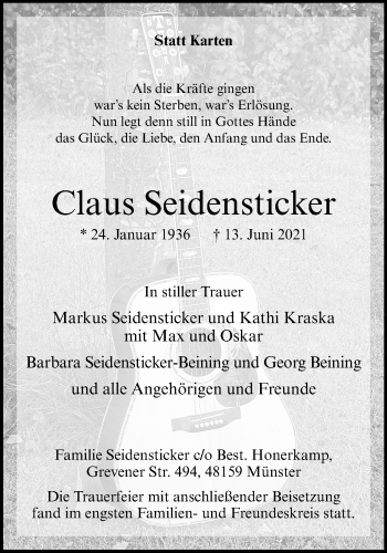 Anzeige von Claus Seidensticker 
