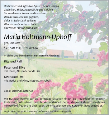 Anzeige von Maria Holtmann-Uphoff 