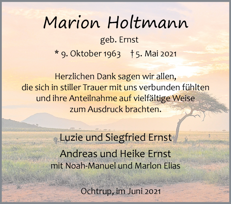  Traueranzeige für Marion Holtmann vom 02.06.2021 aus 
